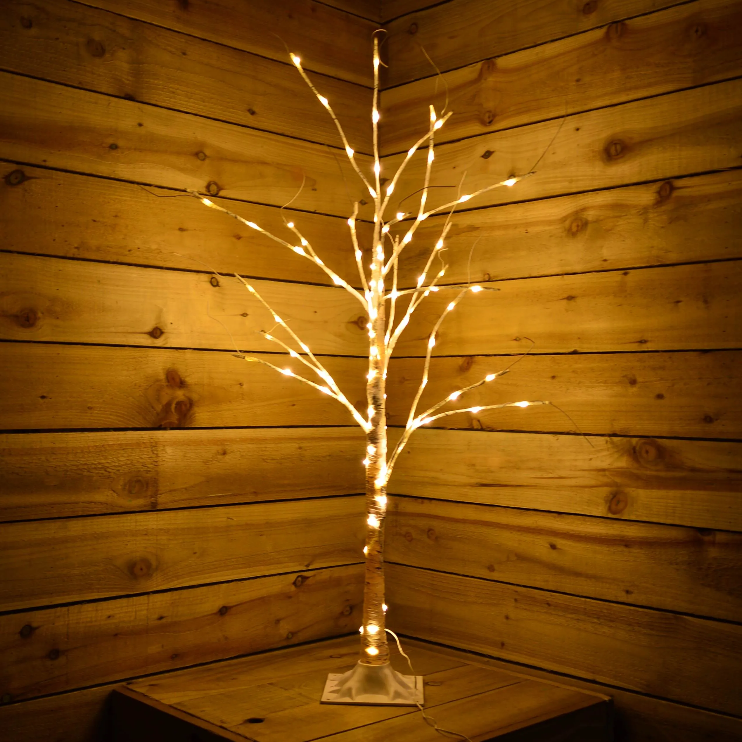 120cm 110 Warm White LED Silver Birch Dewdrop Tree