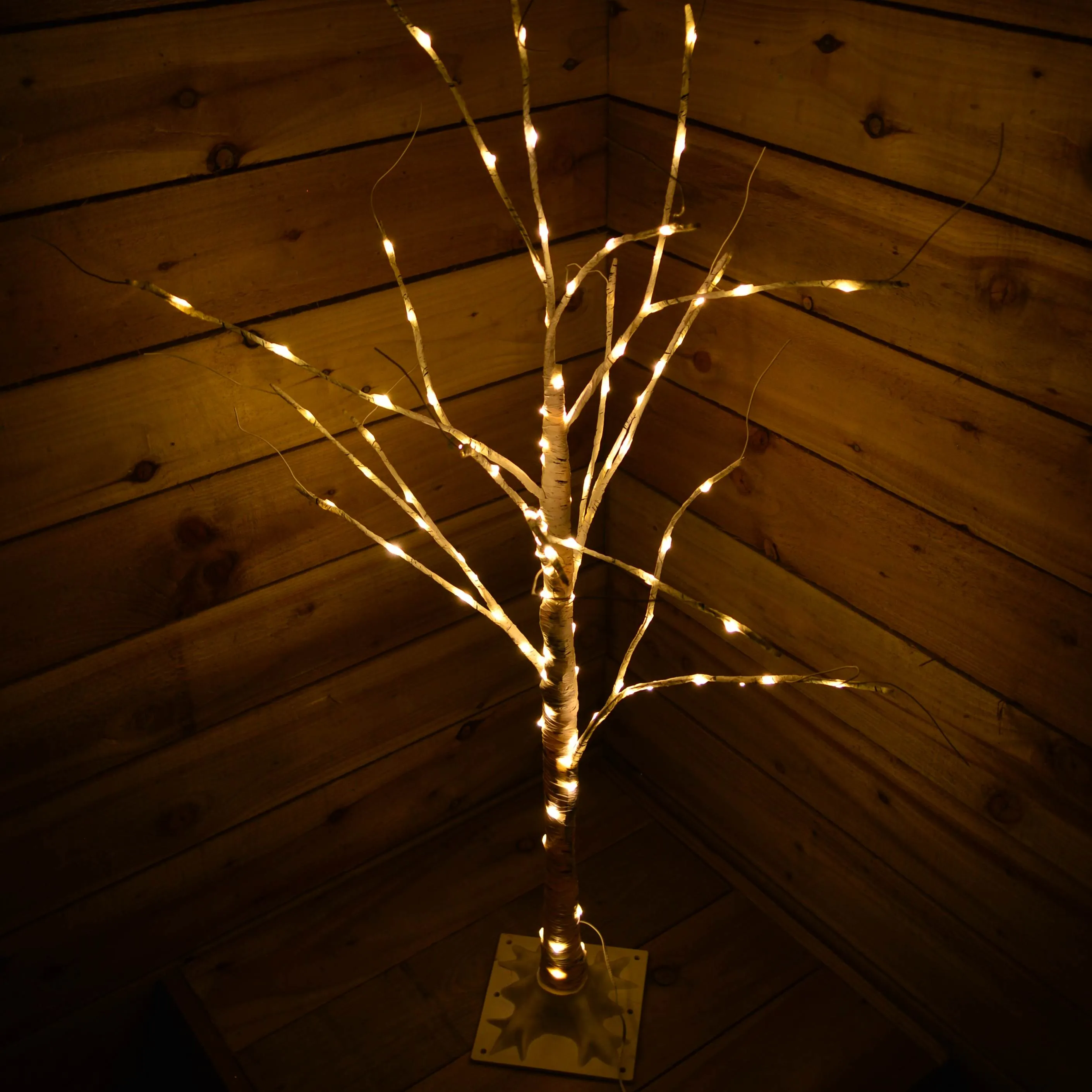 120cm 110 Warm White LED Silver Birch Dewdrop Tree