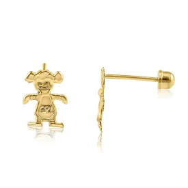 14E00253. - 14 Karat Yellow Gold Girl Screw Back Stud Earring