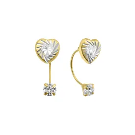 14E00324. - 14 Karat Yellow Gold CZ Front-Back Heart Screw Back Earring