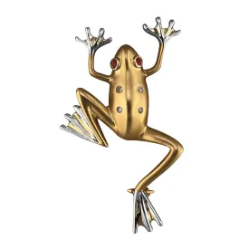 14K Yellow and White Gold Frog Brooch With Diamonds and Rubies