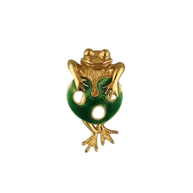 14K Yellow Gold Enamel Frog Charm