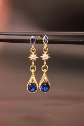 18K Gold Vermeil Blue Gems Star Dangle Earrings