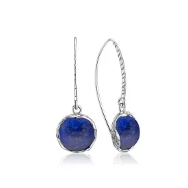 925 Sterling Silver Round Blue Lapis Lazuli 12mm Dangle Earrings