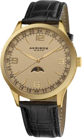 Akribos XxivChampagne Dial Black Leather Men's Watch AK637YG