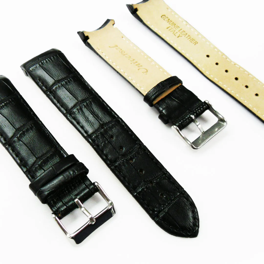 Alligator Curved Genuine Leather Watch Strap, 22MM, Brown Color, Padded, Brown Stitched, Regular Size, Silver Buckle, Watch Band Replacement