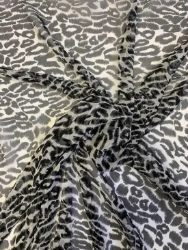 Animal Pattern Printed Silk Chiffon - Black / White