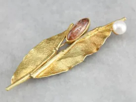 Ann Krupp Sunstone Leaf Gold Brooch