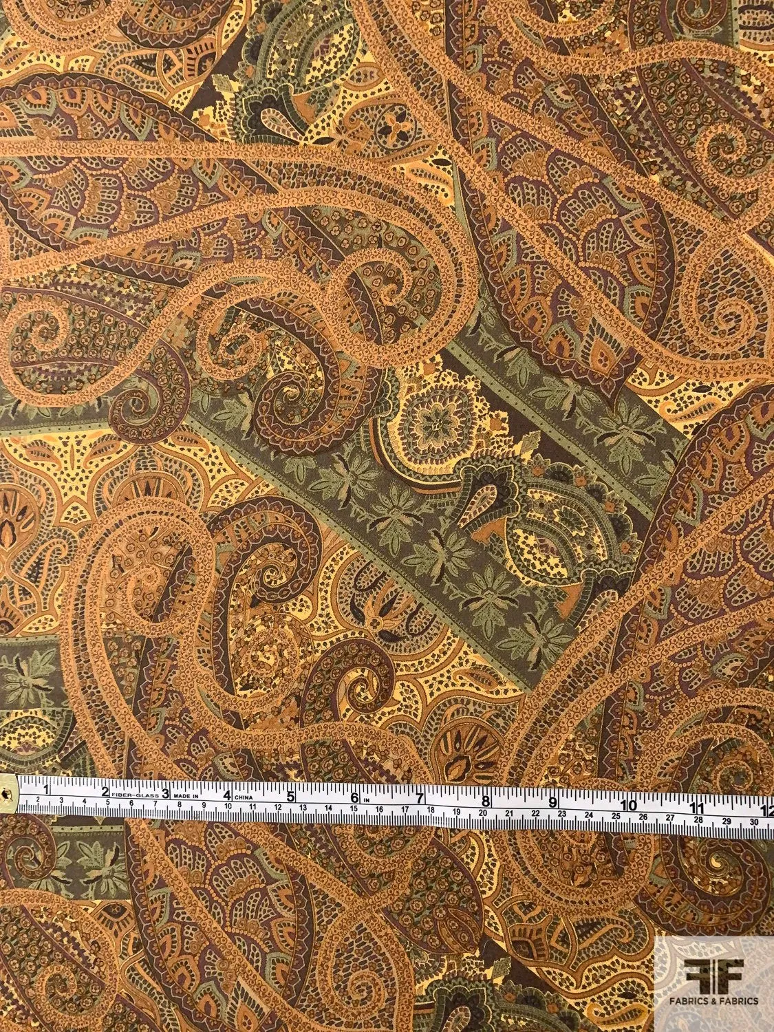 Antique Paisley Printed Silk Georgette - Caramel / Browns / Greens