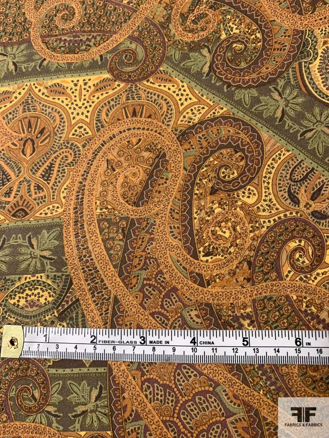 Antique Paisley Printed Silk Georgette - Caramel / Browns / Greens