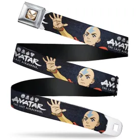 Avatar the Last Airbender Aang Face Close-Up Full Color Seatbelt Belt - AVATAR THE LAST AIRBENDER Aang Hand Pose and Title Logo Black/Grays Webbing