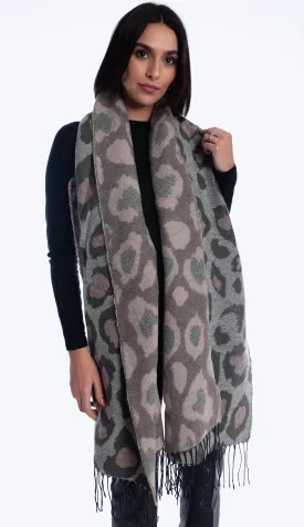 Axin Animal Print Oversized Scarf  - Light Olive   Pink