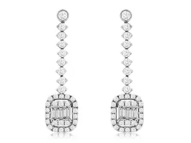 Baguette and Round Diamond Dangle Earrings