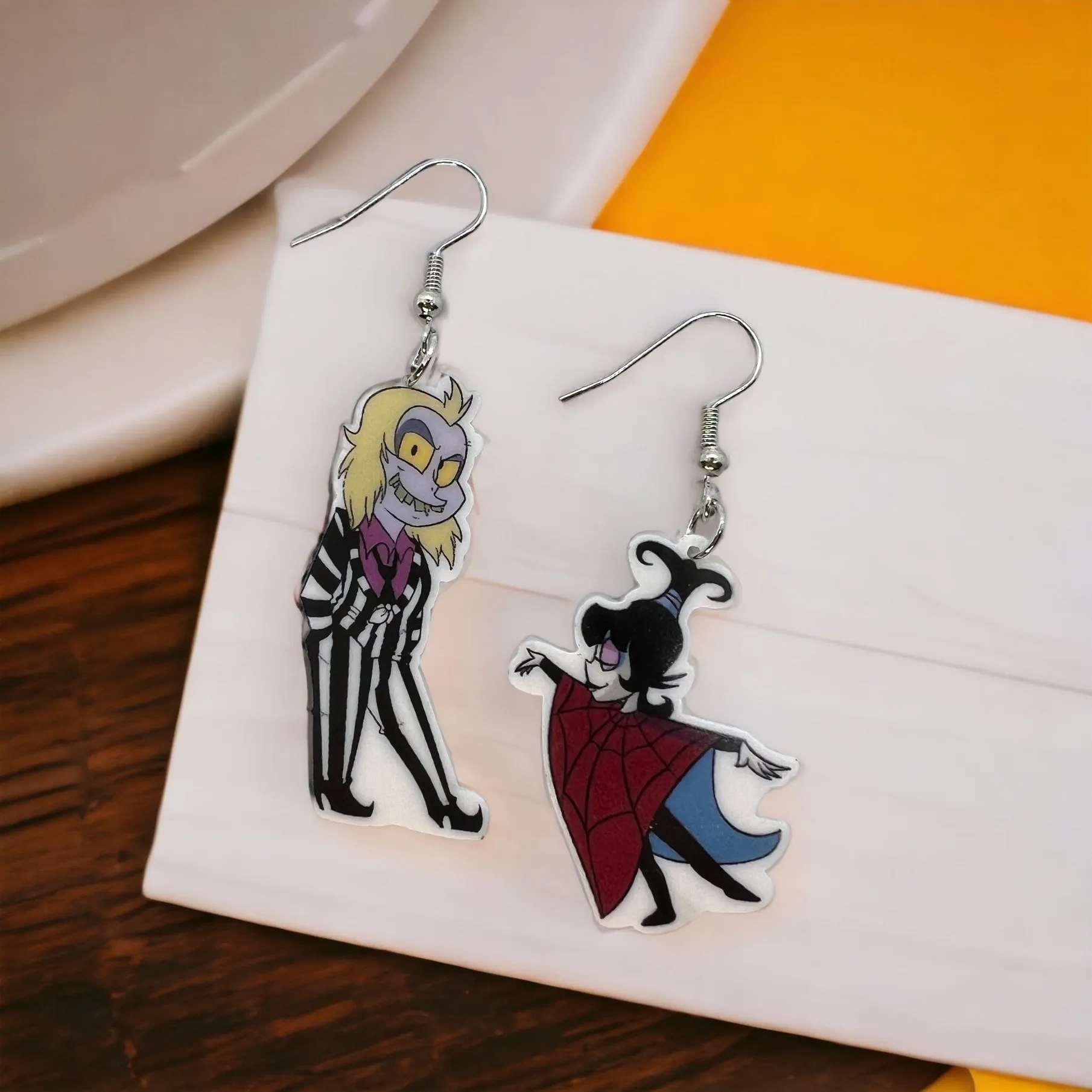 Beetlejuice Earrings - Lydia and Beetlejuice, Sandworm Earrings