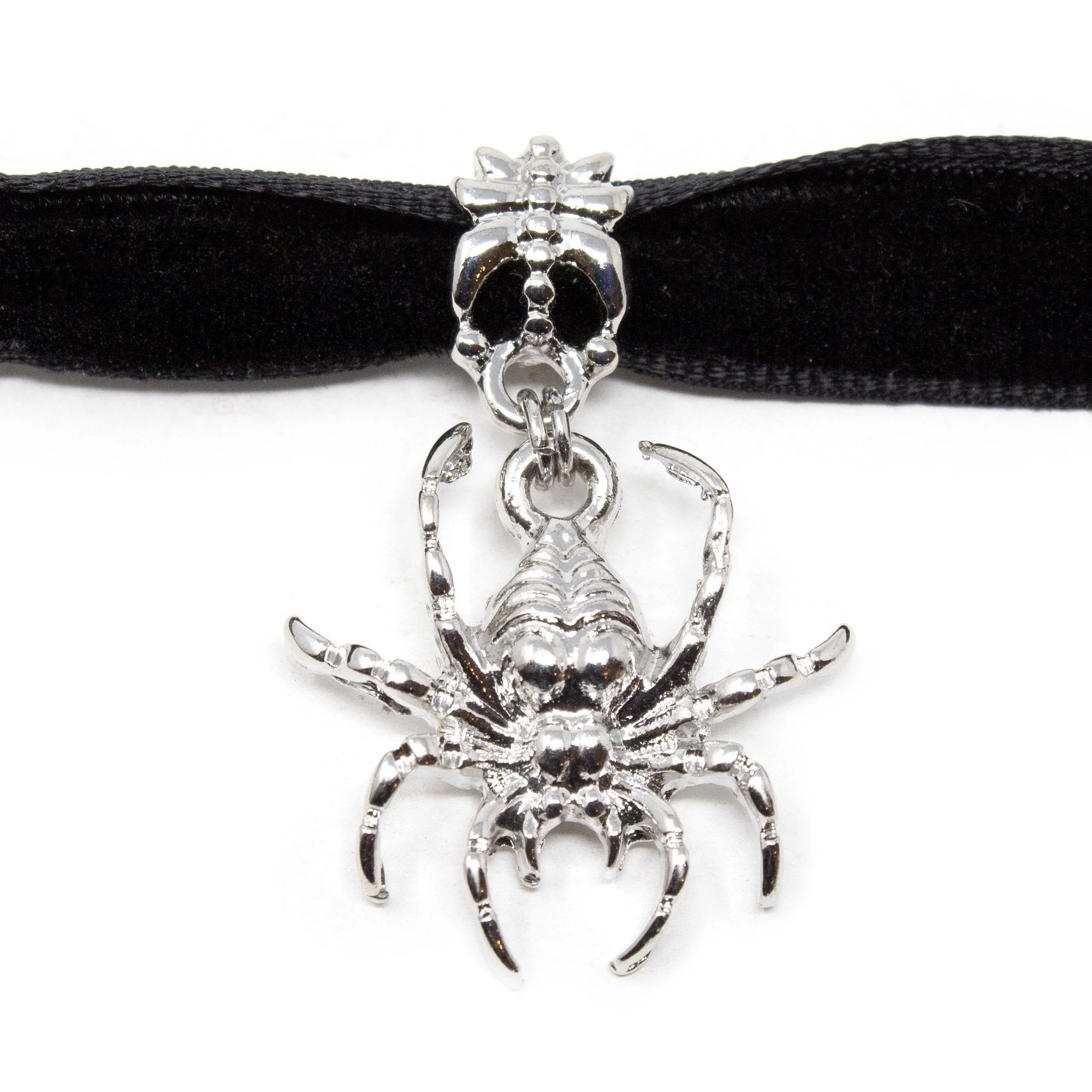 Black Choker with Rhodium Plated Spider Pendant