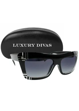 Black Retro Squared Frame Womens Sunglasses With Hard Case