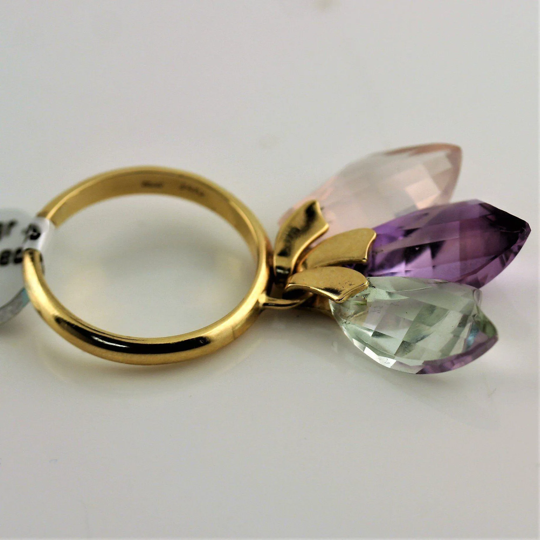 Briolette Quartz Dangle Ring 14K Yellow Gold