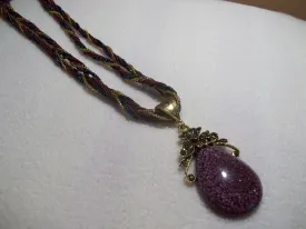 Burgundy Braided Tear Drop Flower Necklace (N447)