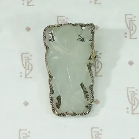 Carved Celadon Jade Brooch