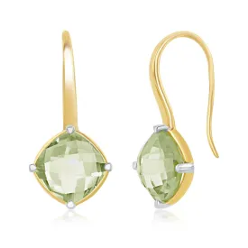 Checkerboard Green Amethyst Dangle Earrings