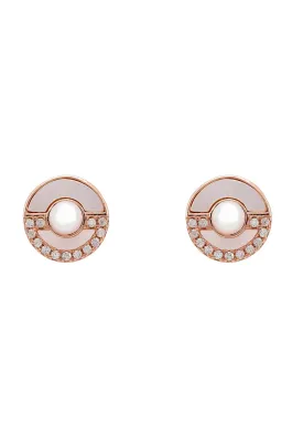 Circle & Pearl Stud Earrings Rosegold