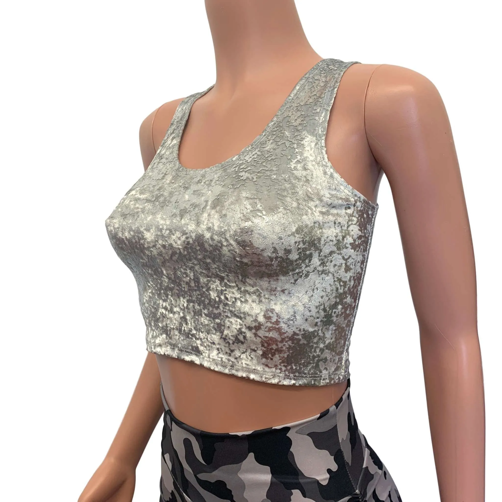 Crop Tank Top - Silver on White Gilded Velvet