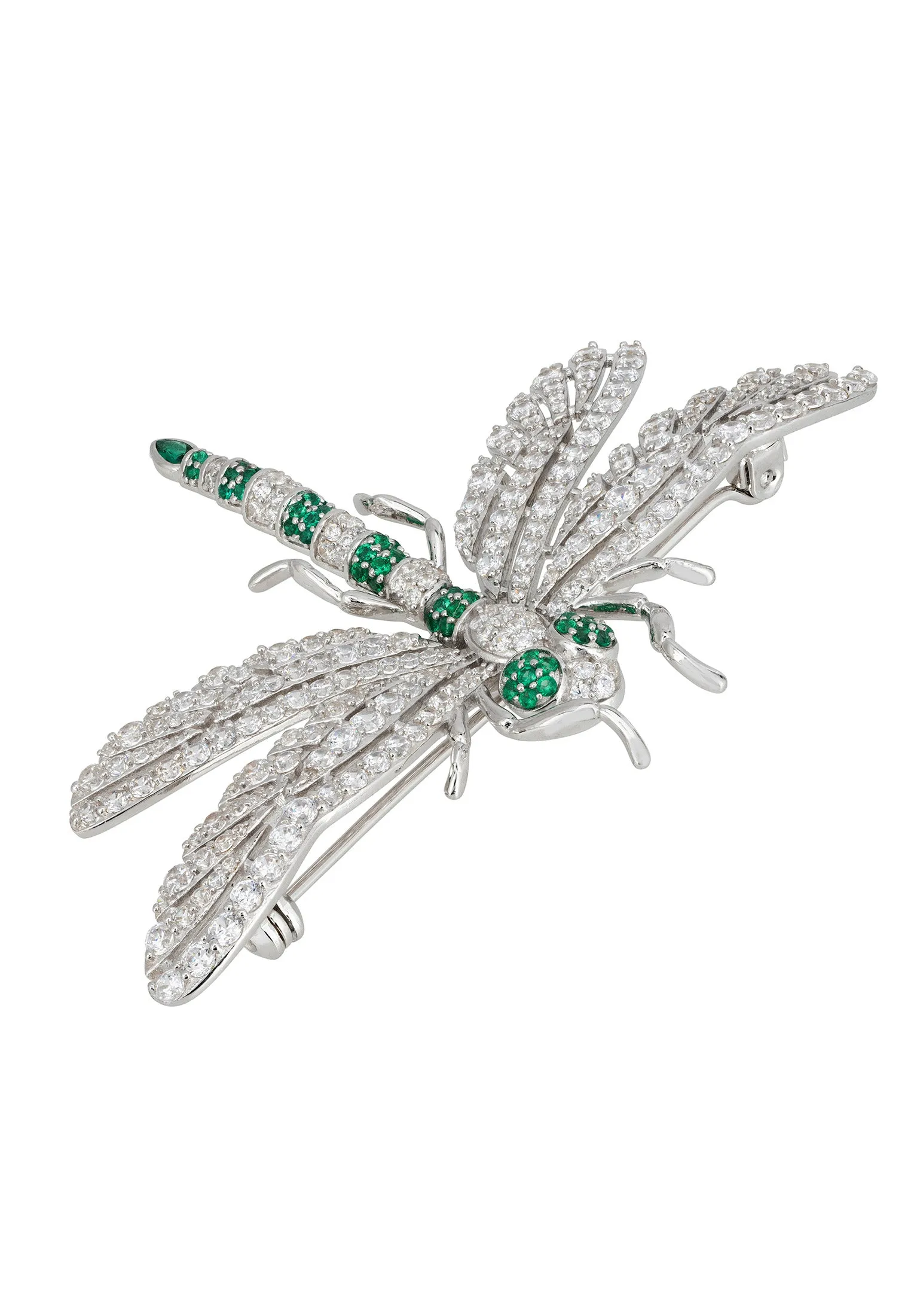 Dragonfly Brooch Silver Emerald Cz