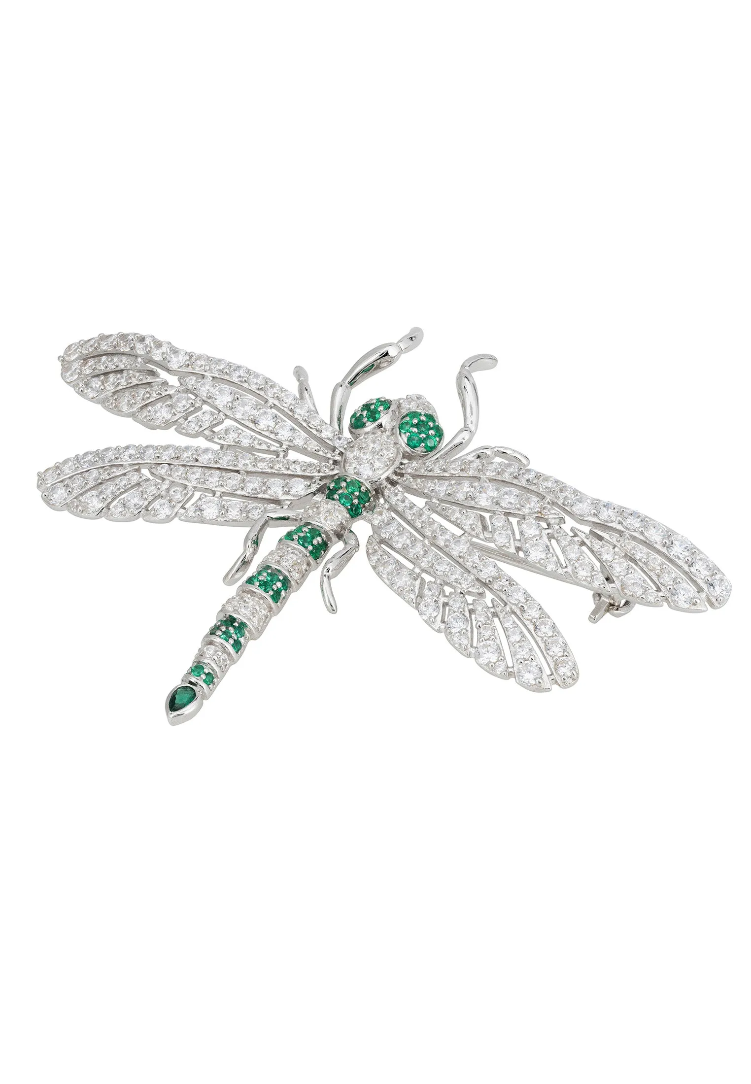 Dragonfly Brooch Silver Emerald Cz