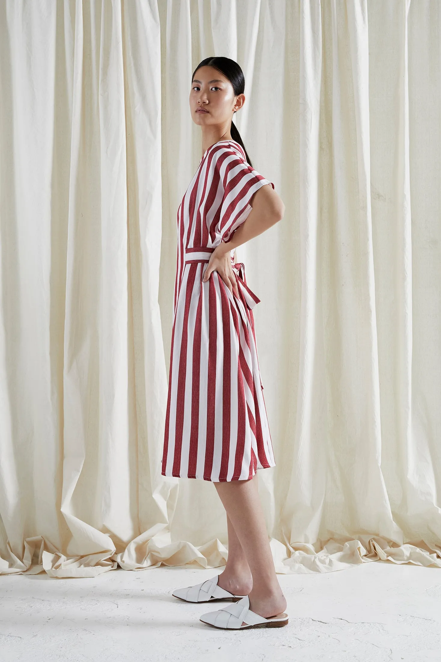 EVE DRESS ~ CONVERTIBLE ~ POMEGRANATE [ Red & White Striped, Waist Ties ]