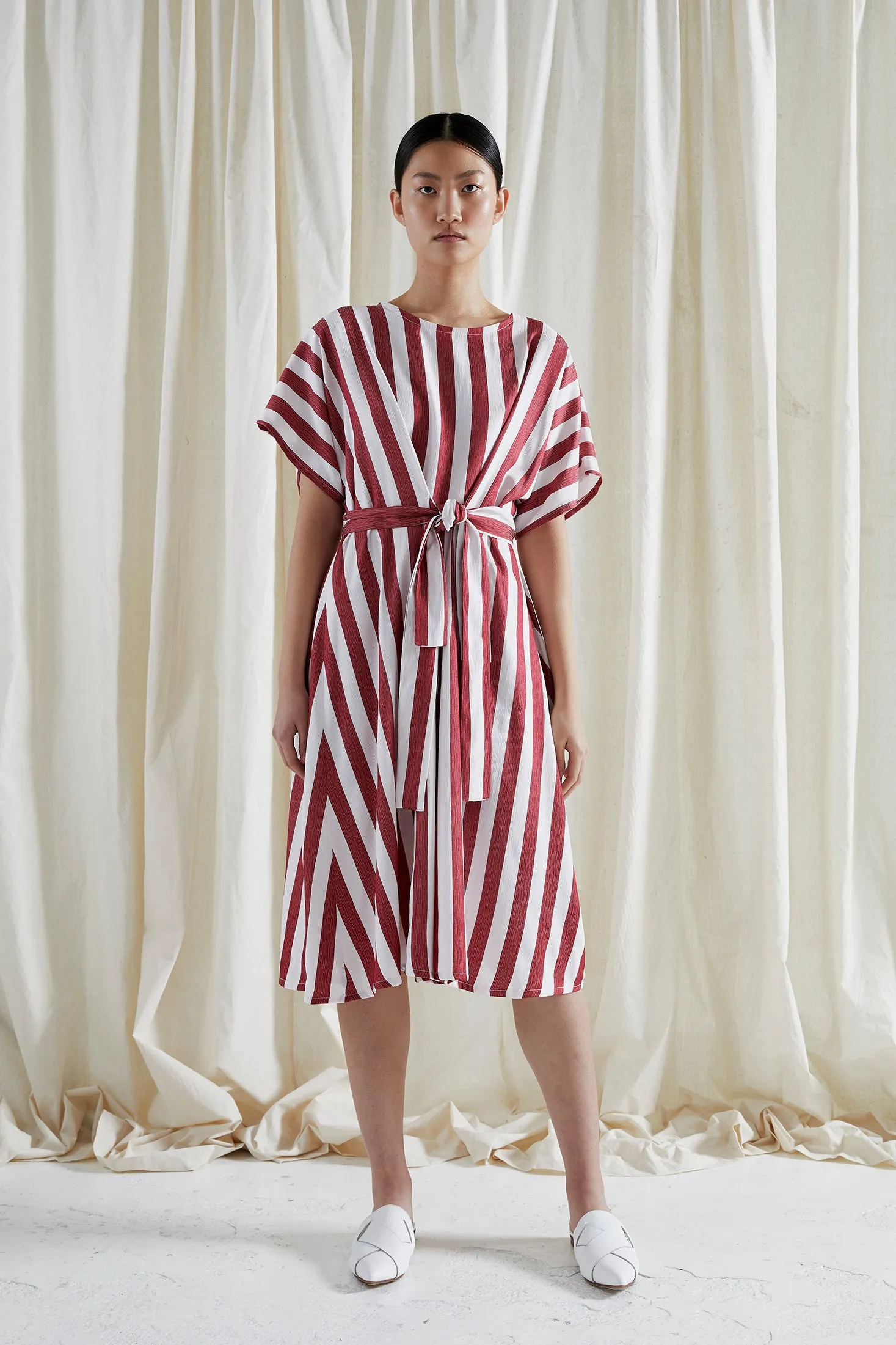 EVE DRESS ~ CONVERTIBLE ~ POMEGRANATE [ Red & White Striped, Waist Ties ]