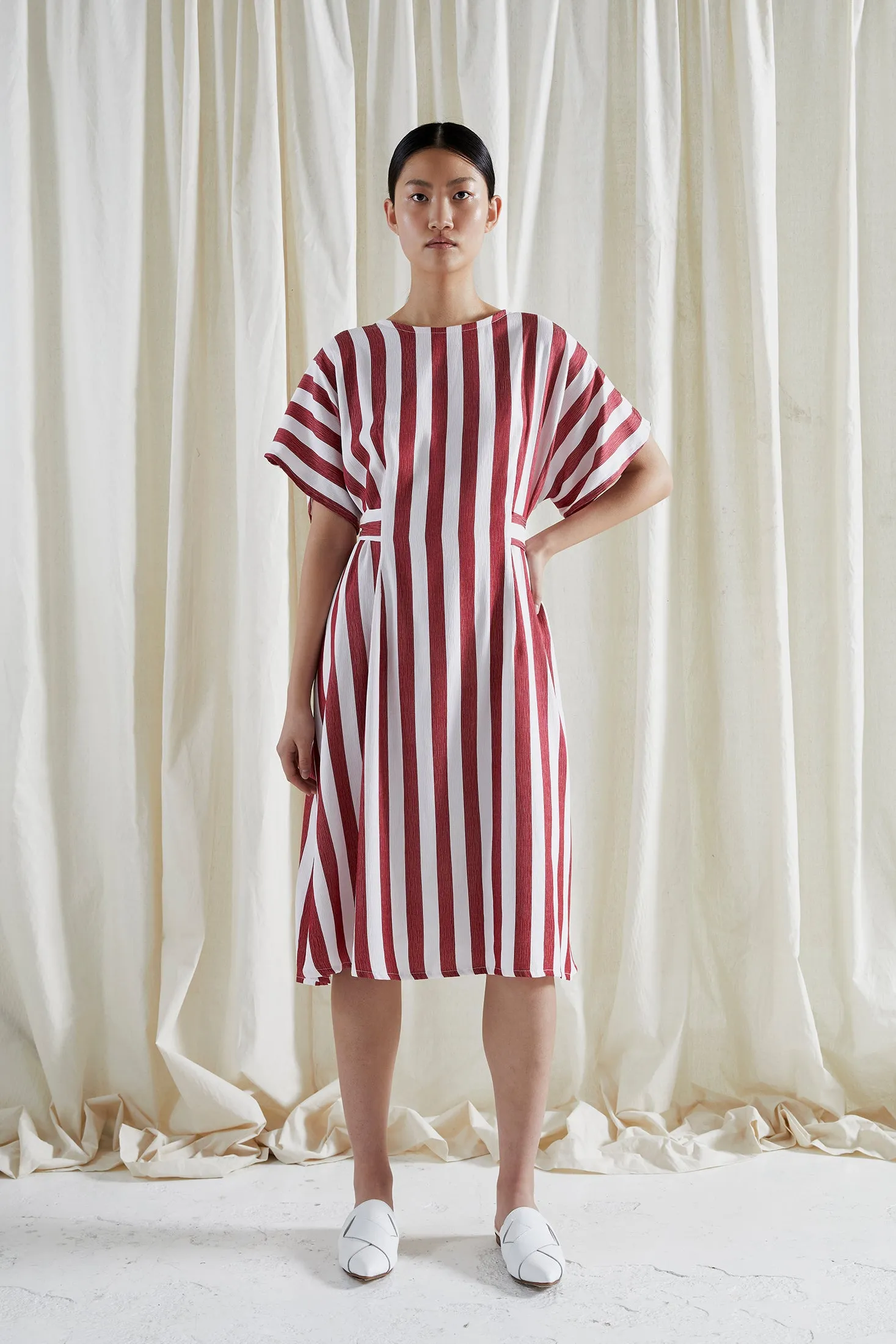 EVE DRESS ~ CONVERTIBLE ~ POMEGRANATE [ Red & White Striped, Waist Ties ]