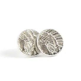 Fine Silver Incuse Indian Punch Out Stud Earrings