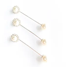 Flower Stone Brooch Pins - White (Set of 3)