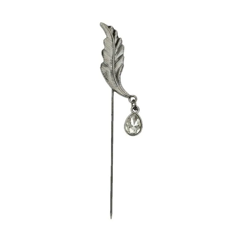 Leaf With Crystal Lapel Pin