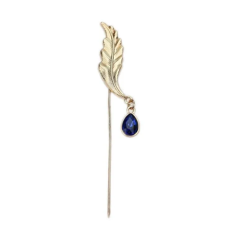 Leaf With Crystal Lapel Pin