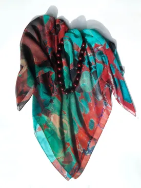 Marbleized Silk Chiffon Square Scarf Granite