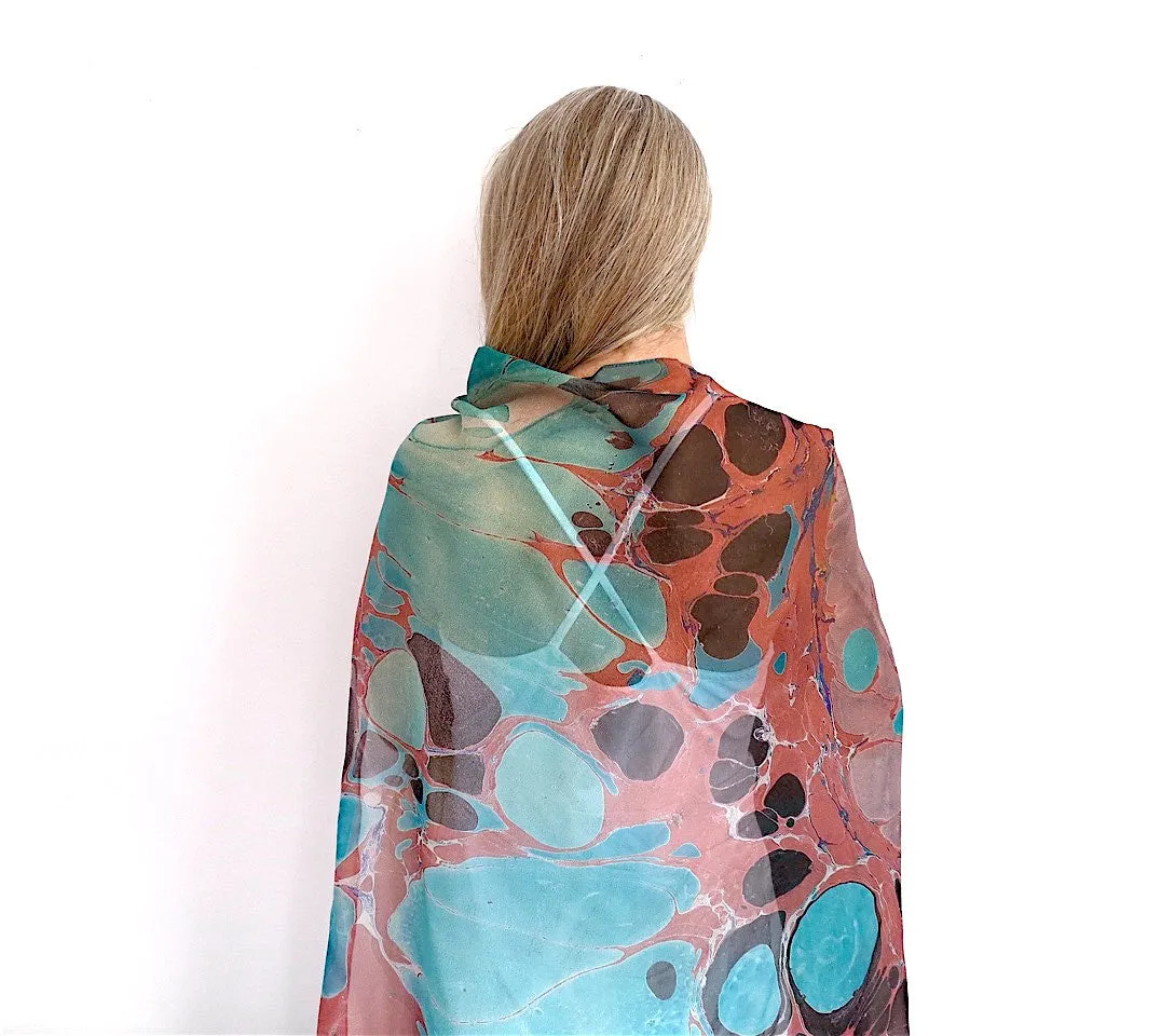 Marbleized Silk Chiffon Square Scarf Granite