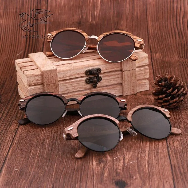 Matteo Round Wooden Polarized Sunglasses