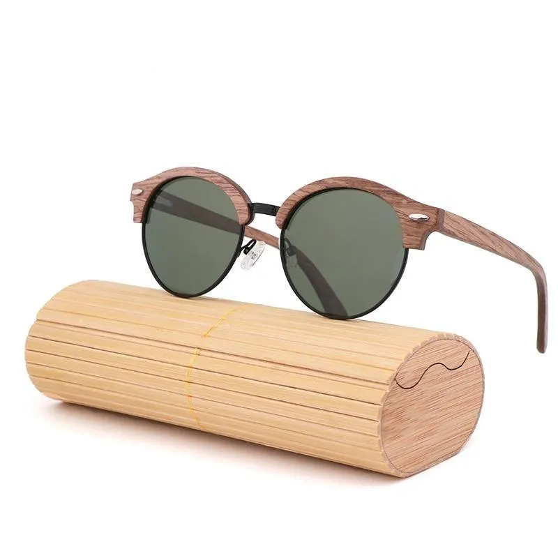 Matteo Round Wooden Polarized Sunglasses