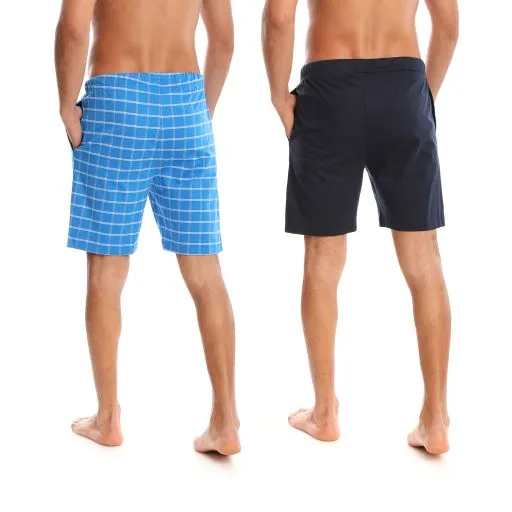 MEN’S PLAID BLUE/NAVY KNIT LOUNGE SHORTS - 2 PK