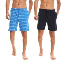 MEN’S PLAID BLUE/NAVY KNIT LOUNGE SHORTS - 2 PK