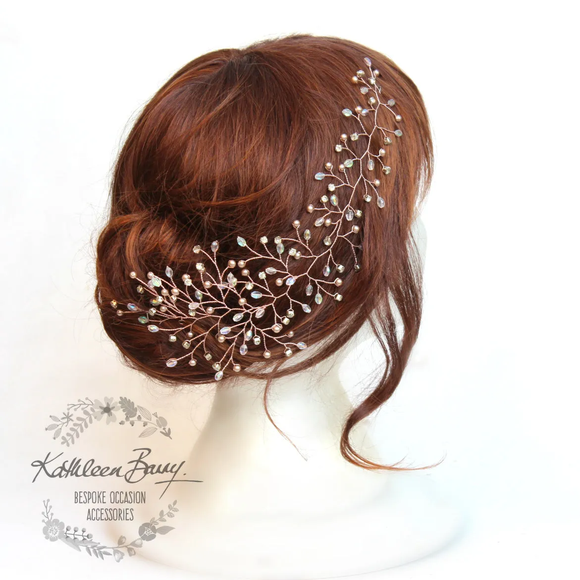 Mich Hairpiece hair vine - Rhinestones, crystal & Pearl - Available in Silver, gold and rose gold