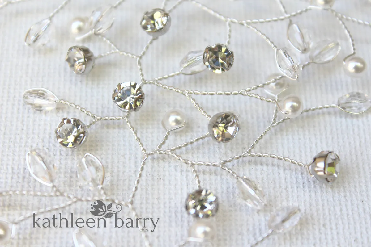 Mich Hairpiece hair vine - Rhinestones, crystal & Pearl - Available in Silver, gold and rose gold