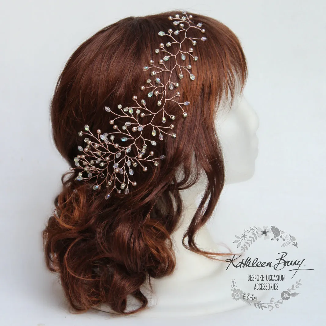 Mich Hairpiece hair vine - Rhinestones, crystal & Pearl - Available in Silver, gold and rose gold