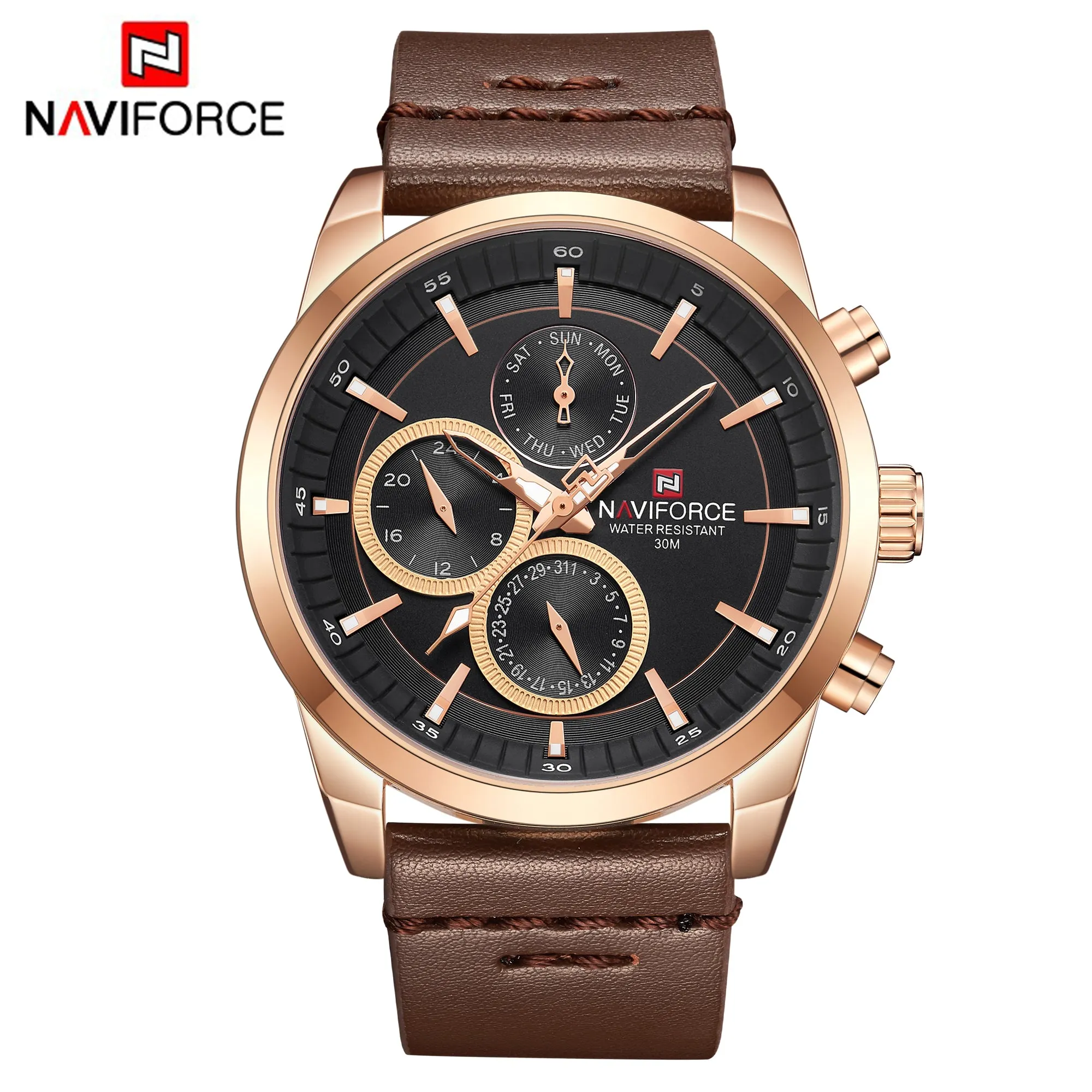 NAVIFORCE Mens Watches Luxury Waterproof Quartz Watch Fashion Leather Sport Wristwatch with Date NF9148