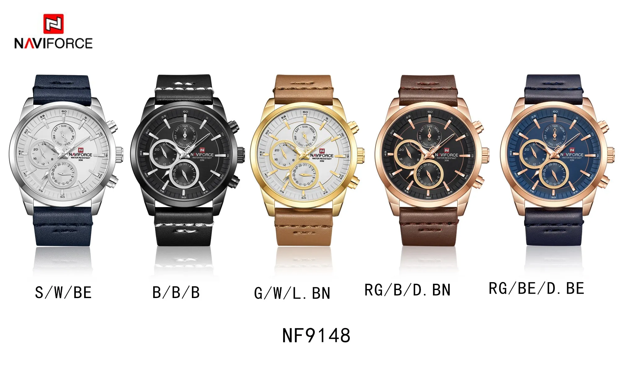 NAVIFORCE Mens Watches Luxury Waterproof Quartz Watch Fashion Leather Sport Wristwatch with Date NF9148