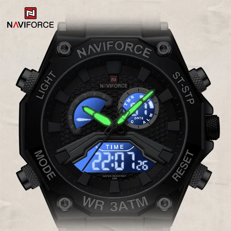 NAVIFORCE NF9220 Dual Display Digital Leather Strap Casual Sport Chronograph Clock Waterproof Quartz Men Watches Luxury 2023 New