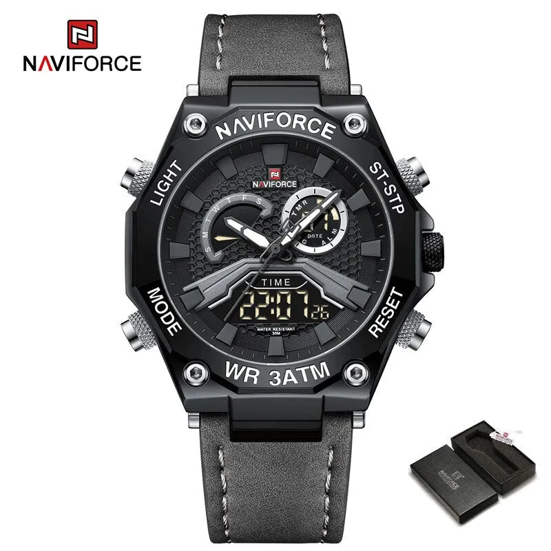 NAVIFORCE NF9220 Dual Display Digital Leather Strap Casual Sport Chronograph Clock Waterproof Quartz Men Watches Luxury 2023 New