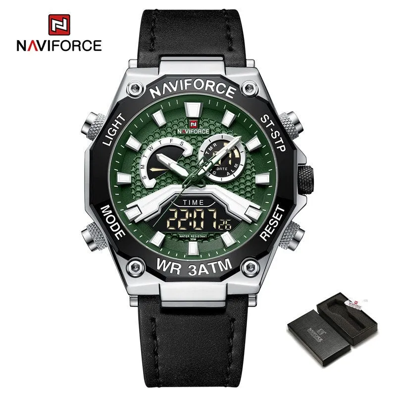 NAVIFORCE NF9220 Dual Display Digital Leather Strap Casual Sport Chronograph Clock Waterproof Quartz Men Watches Luxury 2023 New