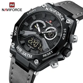 NAVIFORCE NF9220 Dual Display Digital Leather Strap Casual Sport Chronograph Clock Waterproof Quartz Men Watches Luxury 2023 New